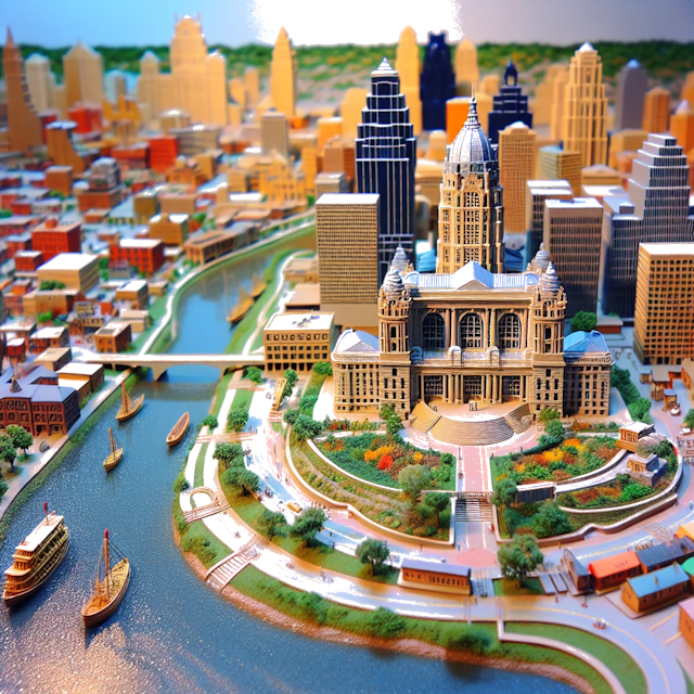 Create an image of intricate miniature model scene that encapsulates the vibrant essence and unique characteristics of City Missouri, in country EE.UU. styled to echo the fascinating detail and whimsy of Miniatur World.