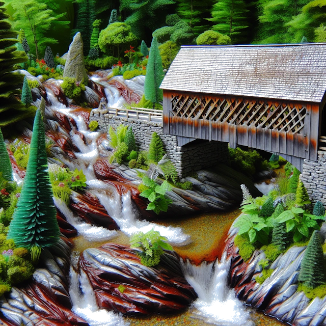 Create an image of intricate miniature model scene that encapsulates the vibrant essence and unique characteristics of Country New Hampshire, styled to echo the fascinating detail and whimsy of Miniatur World.