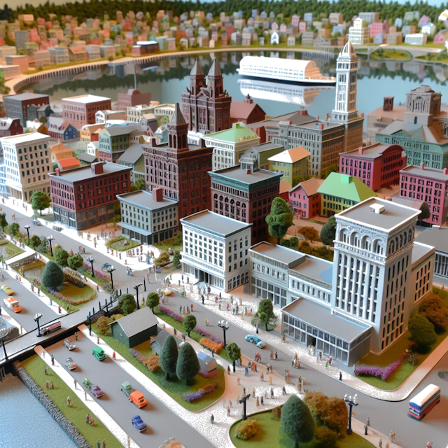 Create an image of intricate miniature model scene that encapsulates the vibrant essence and unique characteristics of City Binghamton, Nova York, in country EUA styled to echo the fascinating detail and whimsy of Miniatur World.