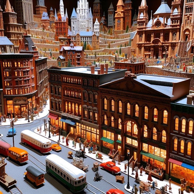 Create an image of intricate miniature model scene that encapsulates the vibrant essence and unique characteristics of City Binghamton, New York, in country Verenigde Staten styled to echo the fascinating detail and whimsy of Miniatur World.