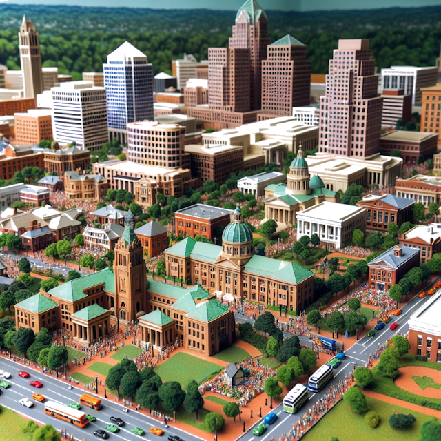 Create an image of intricate miniature model scene that encapsulates the vibrant essence and unique characteristics of City Raleigh, in country Carolina del Norte styled to echo the fascinating detail and whimsy of Miniatur World.