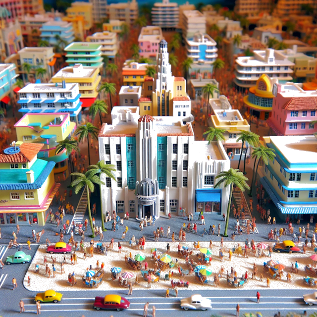 Create an image of intricate miniature model scene that encapsulates the vibrant essence and unique characteristics of City Miami, Florida, in country EE.UU. styled to echo the fascinating detail and whimsy of Miniatur World.