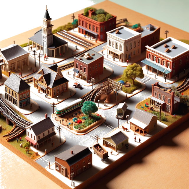 Create an image of intricate miniature model scene that encapsulates the vibrant essence and unique characteristics of City Greenville, in country South Carolina styled to echo the fascinating detail and whimsy of Miniatur World.