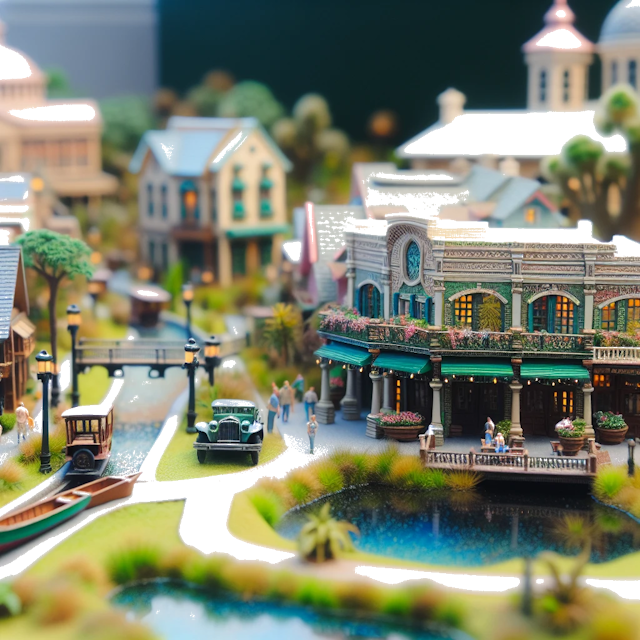 Create an image of intricate miniature model scene that encapsulates the vibrant essence and unique characteristics of City Conway, in country South Carolina styled to echo the fascinating detail and whimsy of Miniatur World.