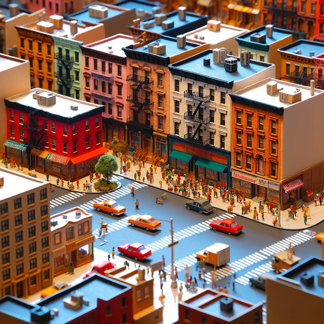 Create an image of intricate miniature model scene that encapsulates the vibrant essence and unique characteristics of City Harlem, New York, in country États-Unis styled to echo the fascinating detail and whimsy of Miniatur World.