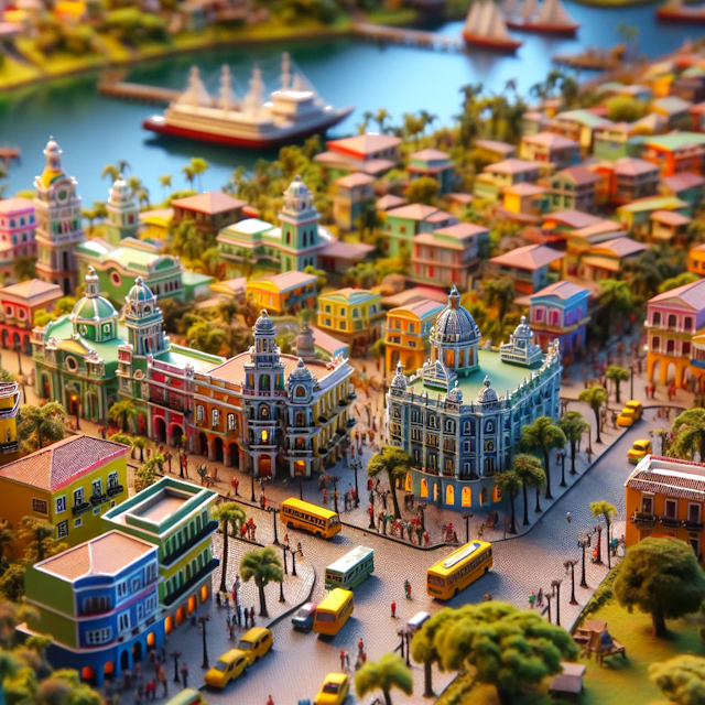 Create an image of intricate miniature model scene that encapsulates the vibrant essence and unique characteristics of City Estados Unidos, in country Flórida styled to echo the fascinating detail and whimsy of Miniatur World.