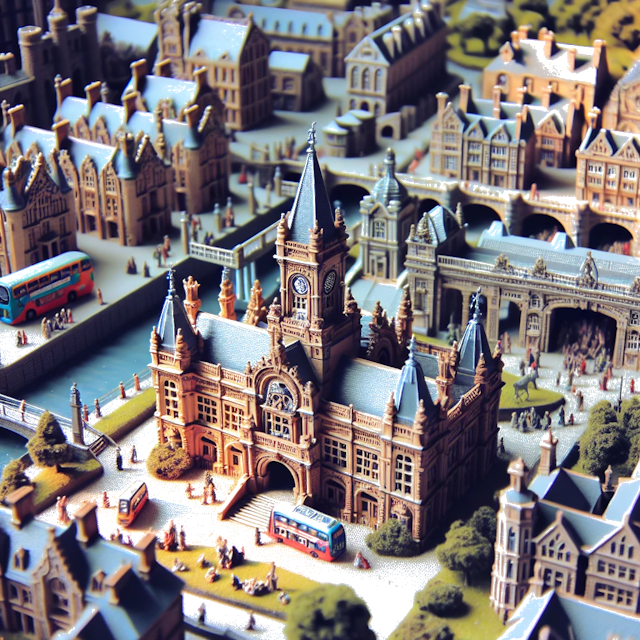 Create an image of intricate miniature model scene that encapsulates the vibrant essence and unique characteristics of City Cardiff, in country Wales styled to echo the fascinating detail and whimsy of Miniatur World.