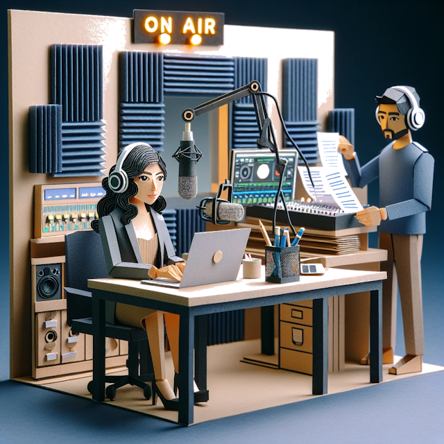 Create a paper craft image representing the profession: Podcaster.