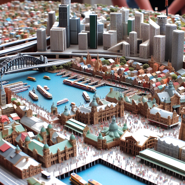 Create an image of intricate miniature model scene that encapsulates the vibrant essence and unique characteristics of City Australië, in country Sydney styled to echo the fascinating detail and whimsy of Miniatur World.