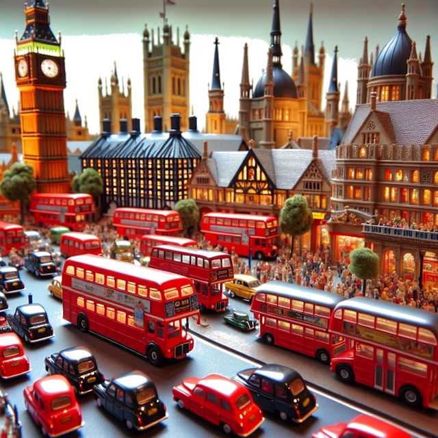 Create an image of intricate miniature model scene that encapsulates the vibrant essence and unique characteristics of City Londen, in country Engeland styled to echo the fascinating detail and whimsy of Miniatur World.