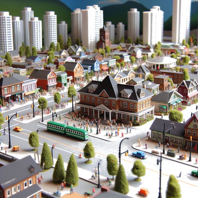 Create an image of intricate miniature model scene that encapsulates the vibrant essence and unique characteristics of City Canadá, in country Toronto styled to echo the fascinating detail and whimsy of Miniatur World.