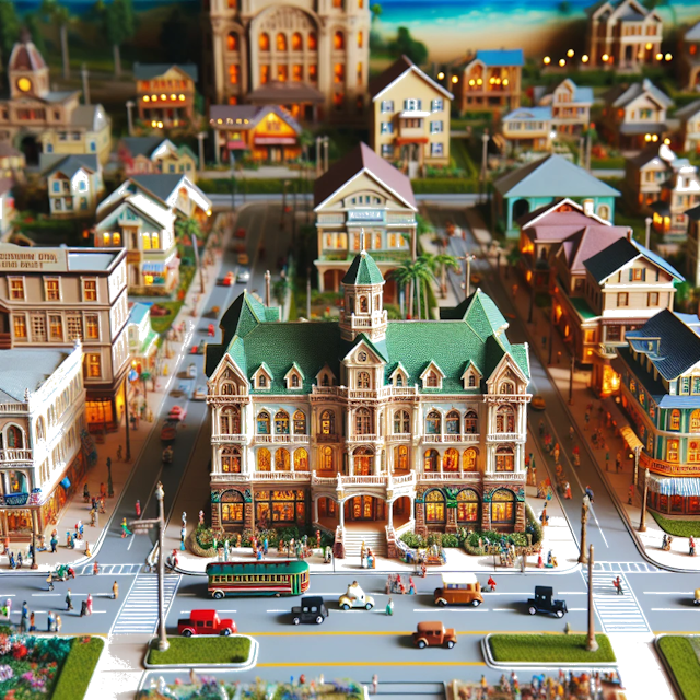 Create an image of intricate miniature model scene that encapsulates the vibrant essence and unique characteristics of City Estados Unidos, in country Boynton Beach styled to echo the fascinating detail and whimsy of Miniatur World.
