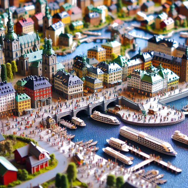 Create an image of intricate miniature model scene that encapsulates the vibrant essence and unique characteristics of City Göteborg, in country Zweden styled to echo the fascinating detail and whimsy of Miniatur World.