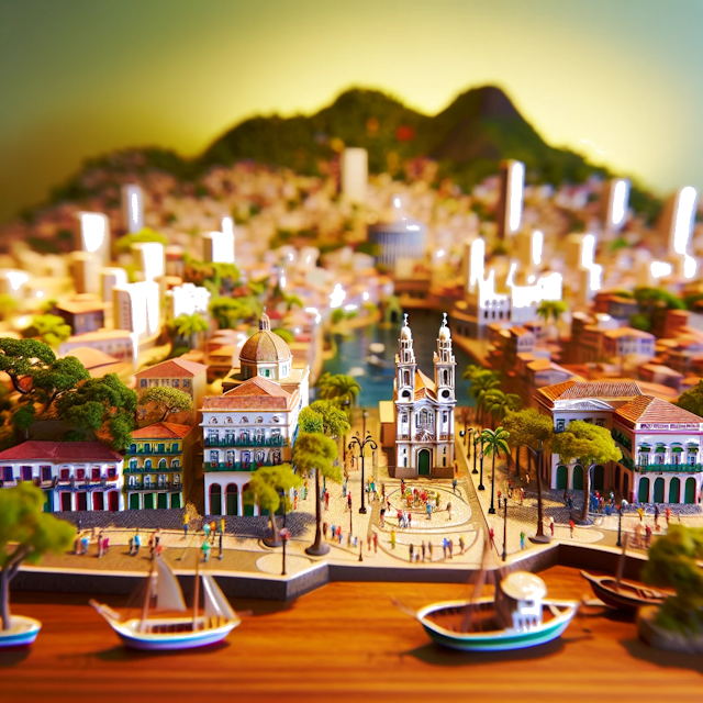 Create an image of intricate miniature model scene that encapsulates the vibrant essence and unique characteristics of City Rio de Janeiro, in country Brazilië styled to echo the fascinating detail and whimsy of Miniatur World.