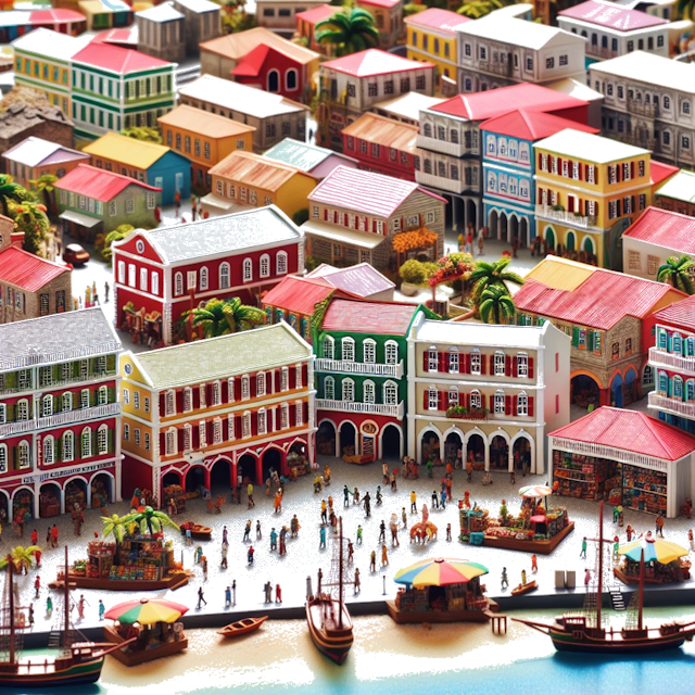 Create an image of intricate miniature model scene that encapsulates the vibrant essence and unique characteristics of City Saint James, in country Trinité-et-Tobago styled to echo the fascinating detail and whimsy of Miniatur World.