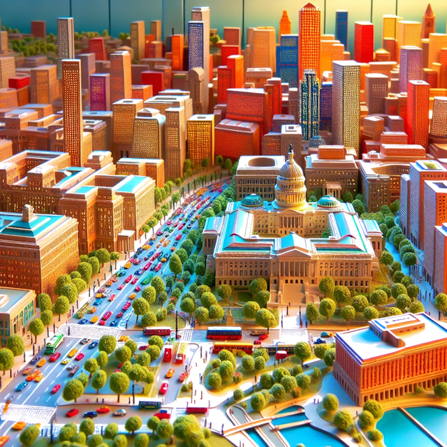 Create an image of intricate miniature model scene that encapsulates the vibrant essence and unique characteristics of City Washington D.C., in country USA styled to echo the fascinating detail and whimsy of Miniatur World.