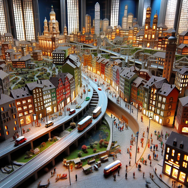 Create an image of intricate miniature model scene that encapsulates the vibrant essence and unique characteristics of City Germania, in country Berlino styled to echo the fascinating detail and whimsy of Miniatur World.