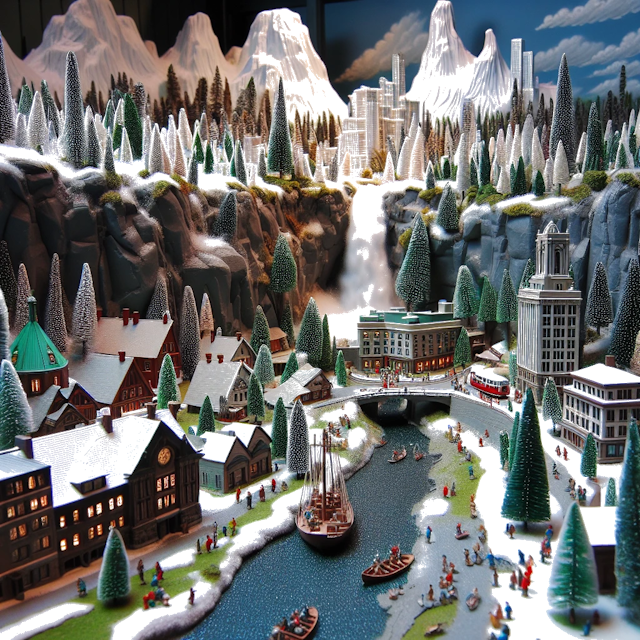 Create an image of intricate miniature model scene that encapsulates the vibrant essence and unique characteristics of Country Canada, styled to echo the fascinating detail and whimsy of Miniatur World.