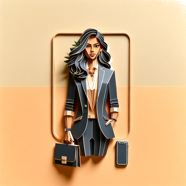 Create a paper craft image representing the profession: Businesswoman.