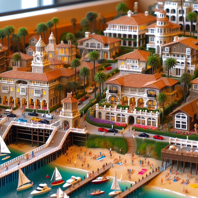 Create an image of intricate miniature model scene that encapsulates the vibrant essence and unique characteristics of City Newport Beach, in country Estados Unidos styled to echo the fascinating detail and whimsy of Miniatur World.