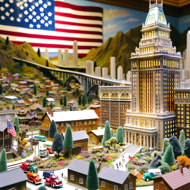 Create an image of intricate miniature model scene that encapsulates the vibrant essence and unique characteristics of Country Vereinigte Staaten, styled to echo the fascinating detail and whimsy of Miniatur World.