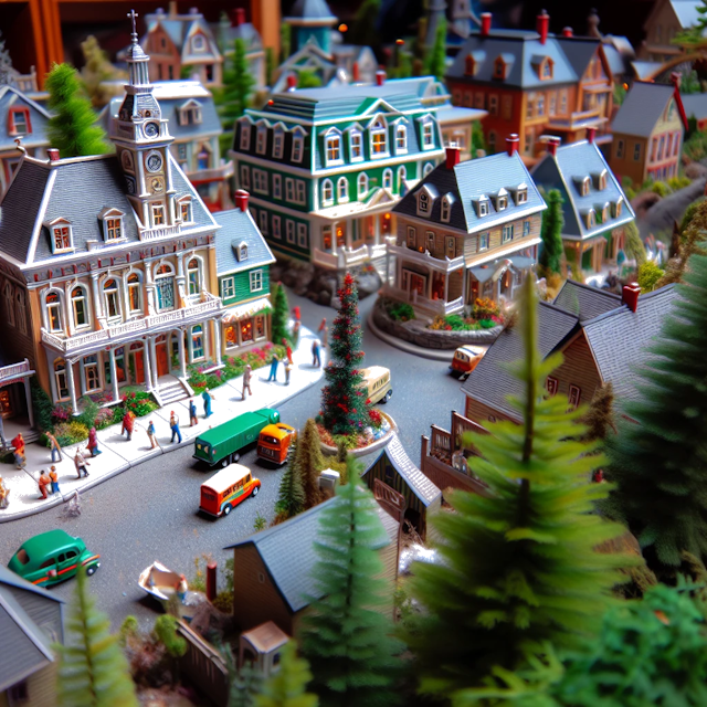 Create an image of intricate miniature model scene that encapsulates the vibrant essence and unique characteristics of City United States, Gander, in country Newfoundland styled to echo the fascinating detail and whimsy of Miniatur World.