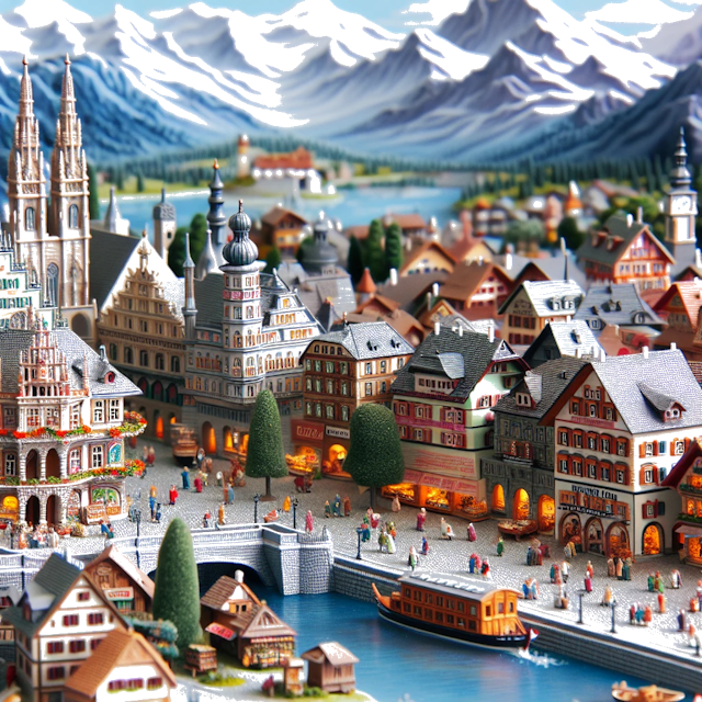 Create an image of intricate miniature model scene that encapsulates the vibrant essence and unique characteristics of Country Österreich, styled to echo the fascinating detail and whimsy of Miniatur World.