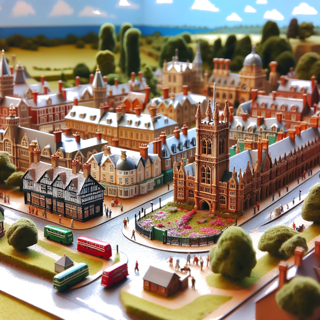 Create an image of intricate miniature model scene that encapsulates the vibrant essence and unique characteristics of City Hertfordshire, in country Angleterre styled to echo the fascinating detail and whimsy of Miniatur World.