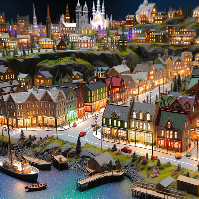 Create an image of intricate miniature model scene that encapsulates the vibrant essence and unique characteristics of City États-Unis, Gander, in country Terre-Neuve styled to echo the fascinating detail and whimsy of Miniatur World.