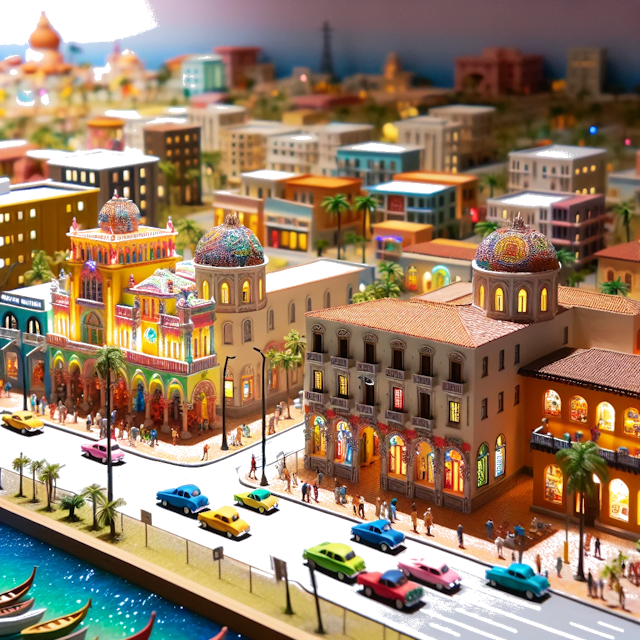 Create an image of intricate miniature model scene that encapsulates the vibrant essence and unique characteristics of City United States, in country Boca Raton styled to echo the fascinating detail and whimsy of Miniatur World.