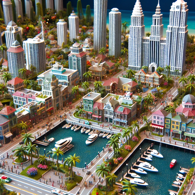 Create an image of intricate miniature model scene that encapsulates the vibrant essence and unique characteristics of City Verenigde Staten, in country Boca Raton styled to echo the fascinating detail and whimsy of Miniatur World.