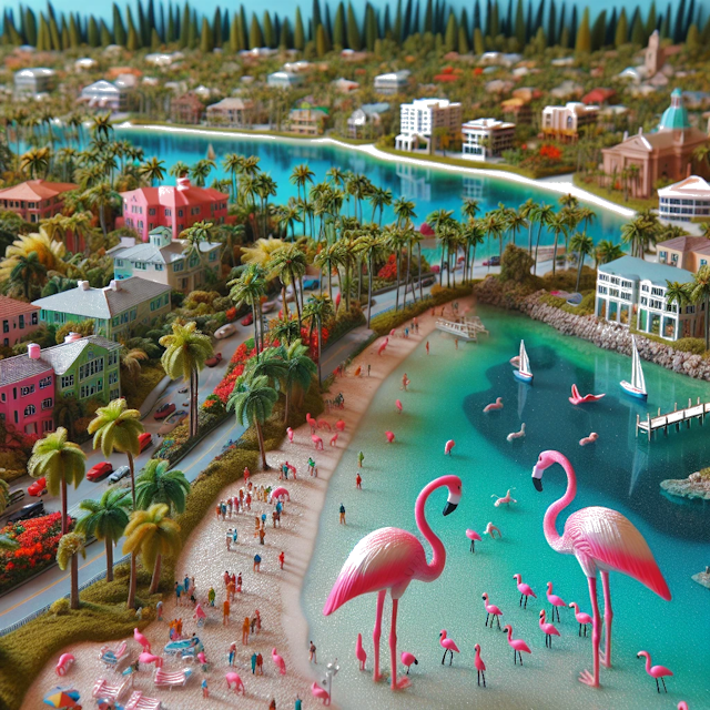 Create an image of intricate miniature model scene that encapsulates the vibrant essence and unique characteristics of Country Floride, styled to echo the fascinating detail and whimsy of Miniatur World.