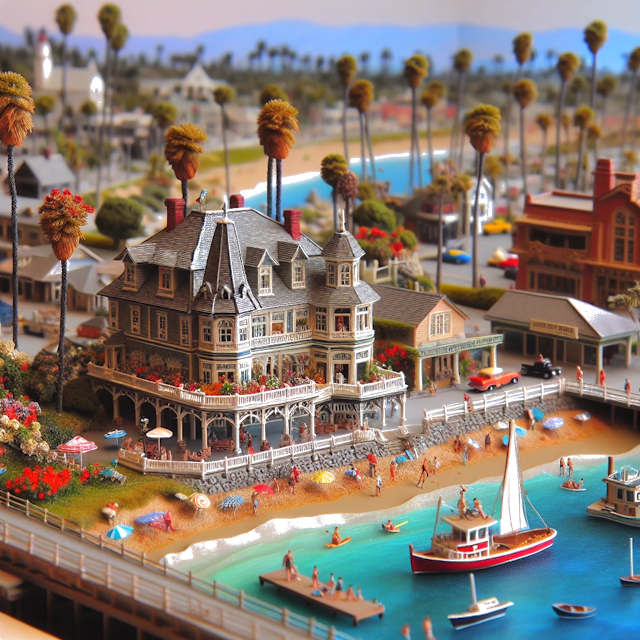 Create an image of intricate miniature model scene that encapsulates the vibrant essence and unique characteristics of City Newport Beach, in country United States styled to echo the fascinating detail and whimsy of Miniatur World.
