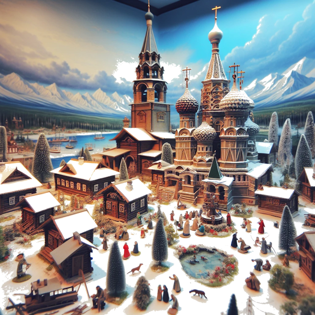 Create an image of intricate miniature model scene that encapsulates the vibrant essence and unique characteristics of Country Russia, styled to echo the fascinating detail and whimsy of Miniatur World.