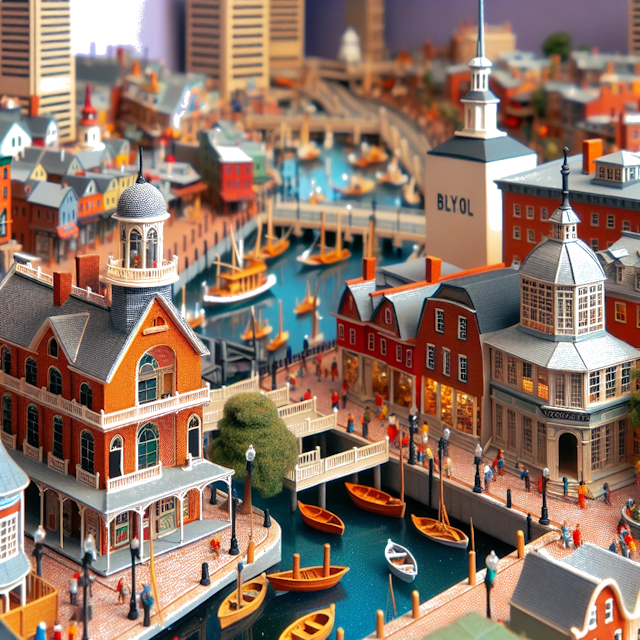 Create an image of intricate miniature model scene that encapsulates the vibrant essence and unique characteristics of City Baltimore, in country Maryland styled to echo the fascinating detail and whimsy of Miniatur World.