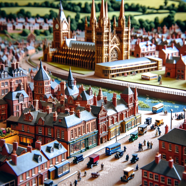 Create an image of intricate miniature model scene that encapsulates the vibrant essence and unique characteristics of City Telford, Shropshire, in country Inghilterra styled to echo the fascinating detail and whimsy of Miniatur World.