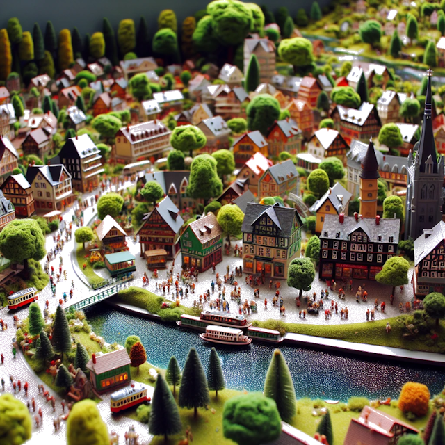 Create an image of intricate miniature model scene that encapsulates the vibrant essence and unique characteristics of City Milford, in country Connecticut styled to echo the fascinating detail and whimsy of Miniatur World.