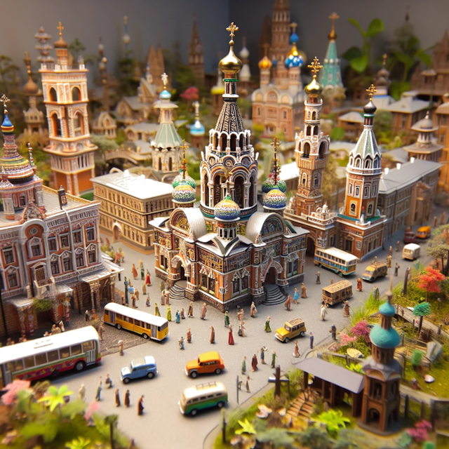 Create an image of intricate miniature model scene that encapsulates the vibrant essence and unique characteristics of City Saratov, in country Russische Socialistische Federatieve Sovjetrepubliek styled to echo the fascinating detail and whimsy of Miniatur World.