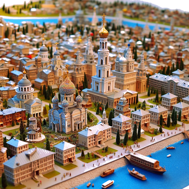 Create an image of intricate miniature model scene that encapsulates the vibrant essence and unique characteristics of City Saratov, in country Ryska SFSR styled to echo the fascinating detail and whimsy of Miniatur World.