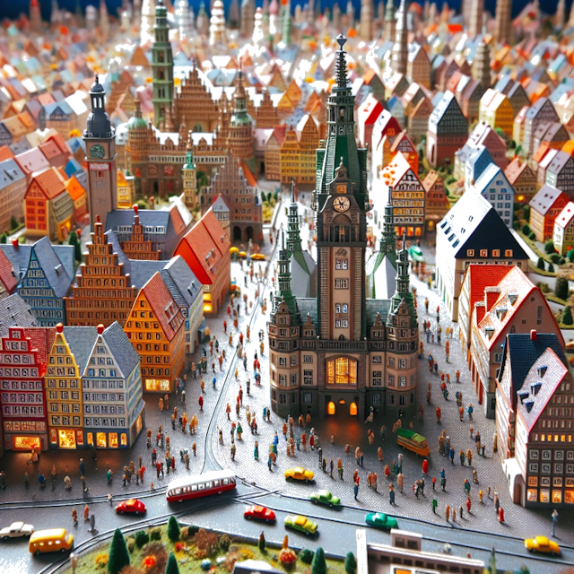 Create an image of intricate miniature model scene that encapsulates the vibrant essence and unique characteristics of City Germania, in country Hannover styled to echo the fascinating detail and whimsy of Miniatur World.
