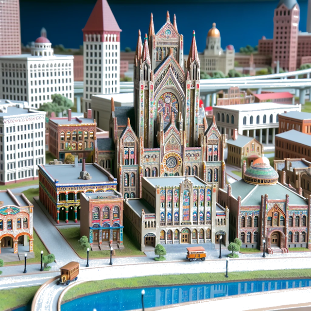 Create an image of intricate miniature model scene that encapsulates the vibrant essence and unique characteristics of City Columbus, in country Géorgie styled to echo the fascinating detail and whimsy of Miniatur World.