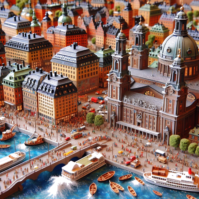 Create an image of intricate miniature model scene that encapsulates the vibrant essence and unique characteristics of City Stockholm, in country Sweden styled to echo the fascinating detail and whimsy of Miniatur World.
