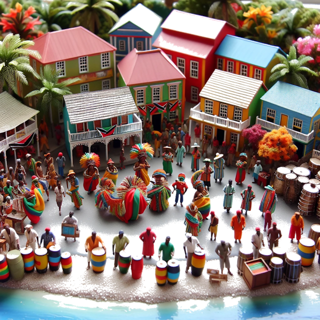 Create an image of intricate miniature model scene that encapsulates the vibrant essence and unique characteristics of Country Trinité-et-Tobago, styled to echo the fascinating detail and whimsy of Miniatur World.