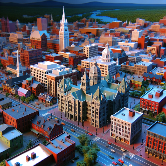 Create an image of intricate miniature model scene that encapsulates the vibrant essence and unique characteristics of City Nashua, in country New Hampshire styled to echo the fascinating detail and whimsy of Miniatur World.