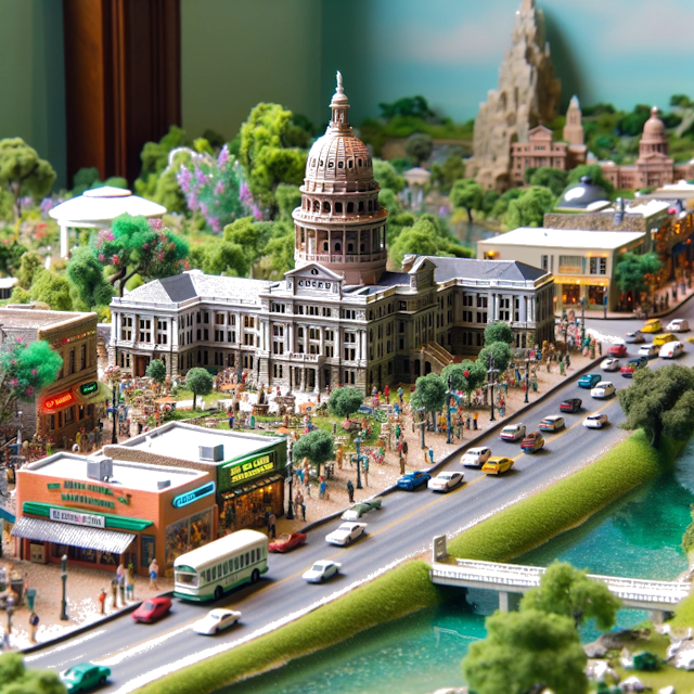 Create an image of intricate miniature model scene that encapsulates the vibrant essence and unique characteristics of City Austin, in country Florida styled to echo the fascinating detail and whimsy of Miniatur World.