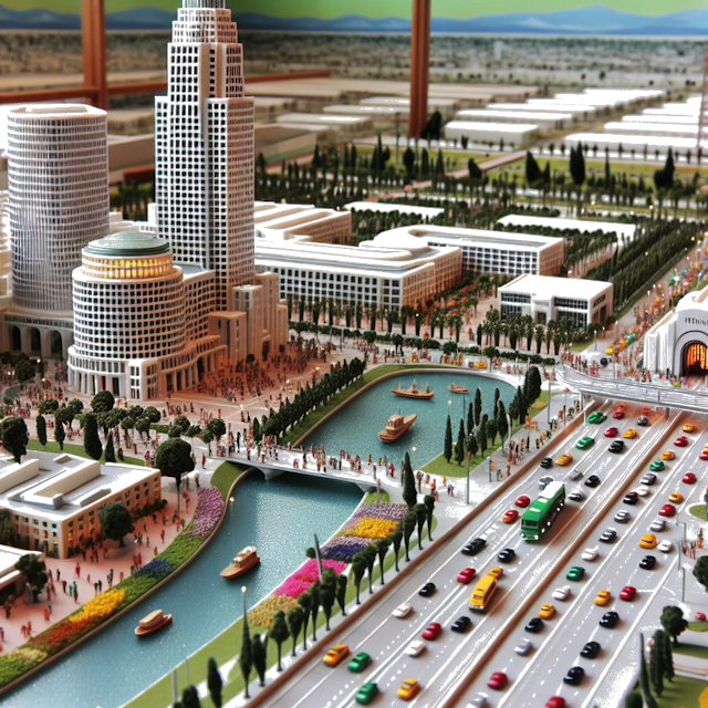 Create an image of intricate miniature model scene that encapsulates the vibrant essence and unique characteristics of City Irvine, in country Californie styled to echo the fascinating detail and whimsy of Miniatur World.