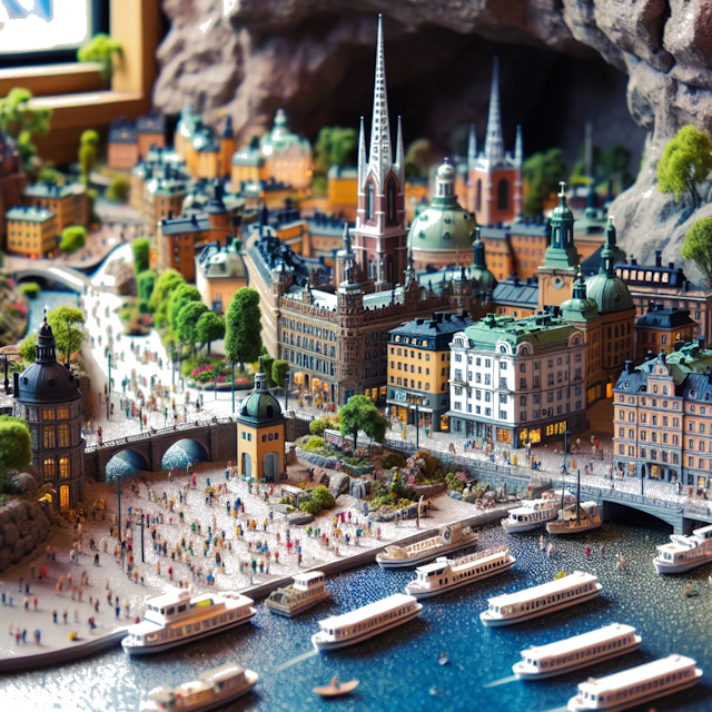 Create an image of intricate miniature model scene that encapsulates the vibrant essence and unique characteristics of City Stoccolma, in country Svezia styled to echo the fascinating detail and whimsy of Miniatur World.