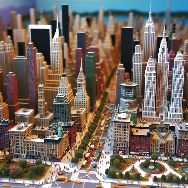 Create an image of intricate miniature model scene that encapsulates the vibrant essence and unique characteristics of City New York, in country USA styled to echo the fascinating detail and whimsy of Miniatur World.
