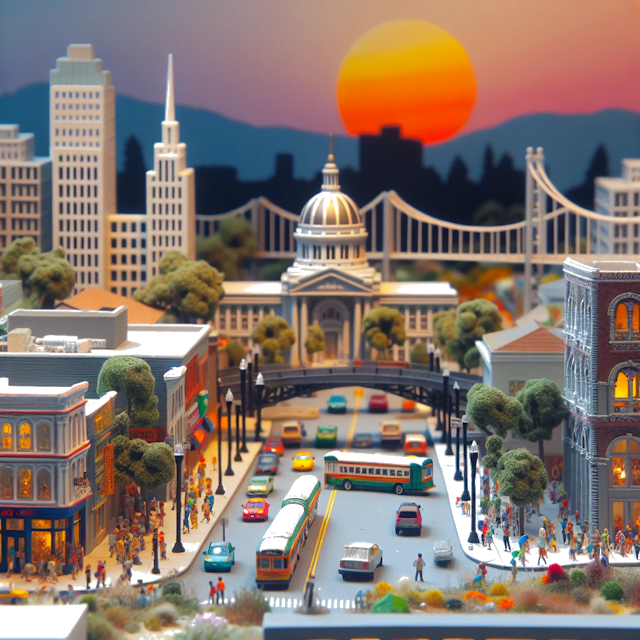 Create an image of intricate miniature model scene that encapsulates the vibrant essence and unique characteristics of City San Jose, in country Californie styled to echo the fascinating detail and whimsy of Miniatur World.