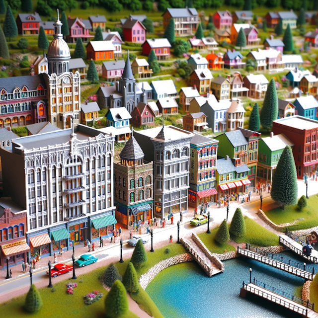 Create an image of intricate miniature model scene that encapsulates the vibrant essence and unique characteristics of City Brunswick, Ohio, in country Verenigde Staten styled to echo the fascinating detail and whimsy of Miniatur World.